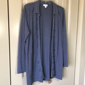 J Jill embroidered blue button front cardigan